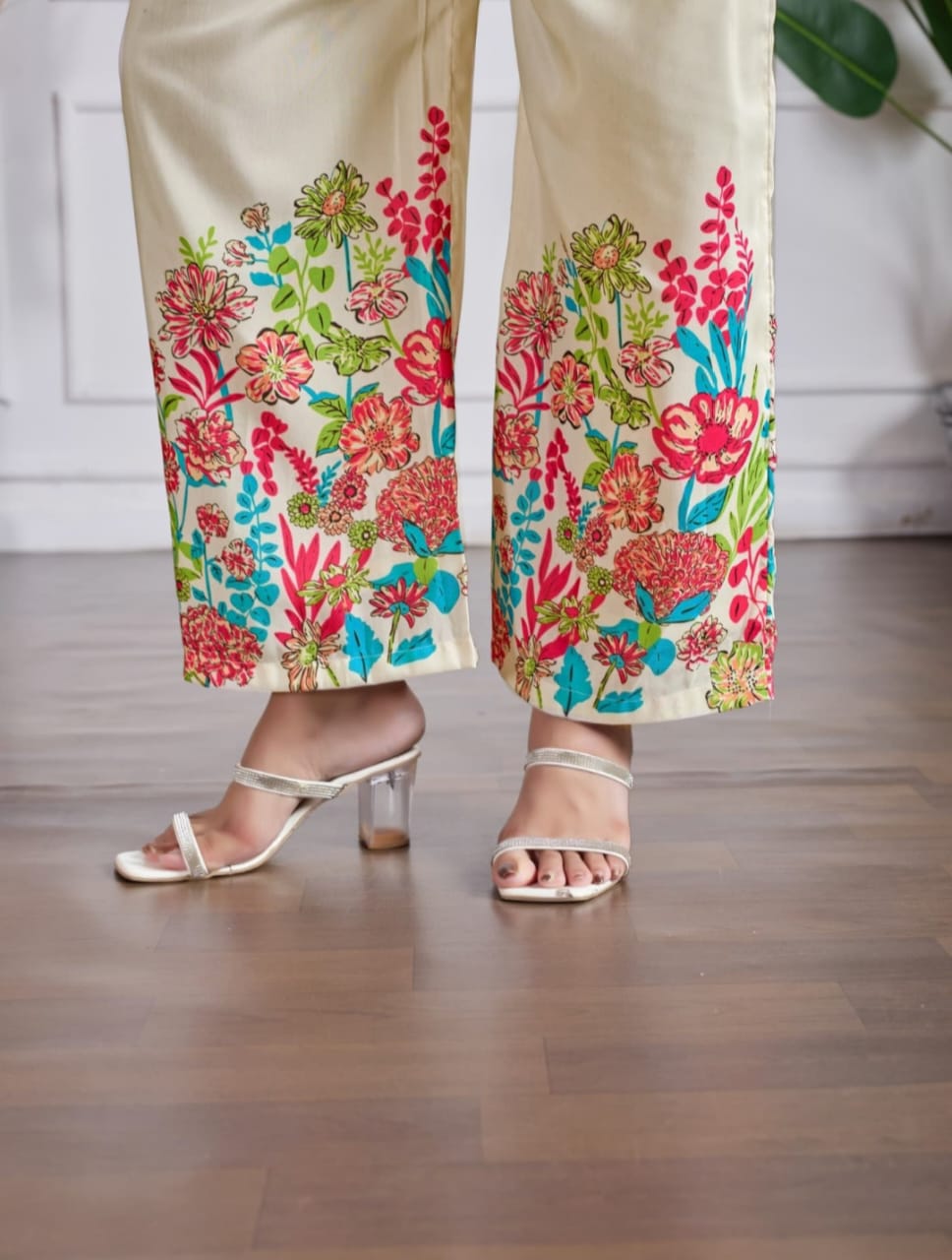 Elegant Cream Floral Embroidered Cotton Women Co-ord Set