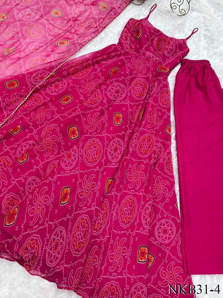 Designer Bhandhani Printed Gown Red
