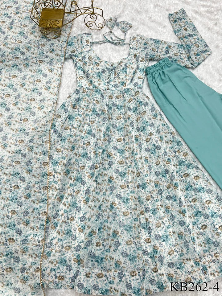 Elegant Designer Printed Gown Sea green