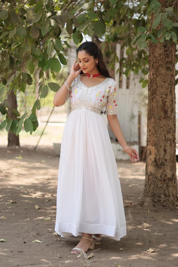 Designer Readymade Gown White
