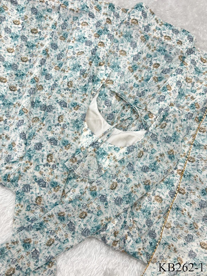 Elegant Designer Printed Gown Sea green