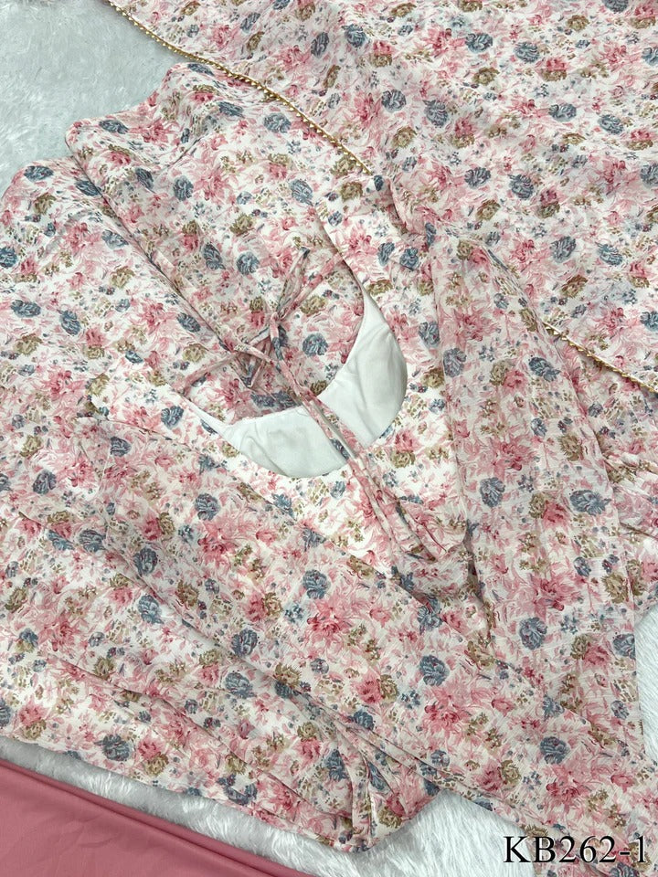 Elegant Designer Printed Gown Pink