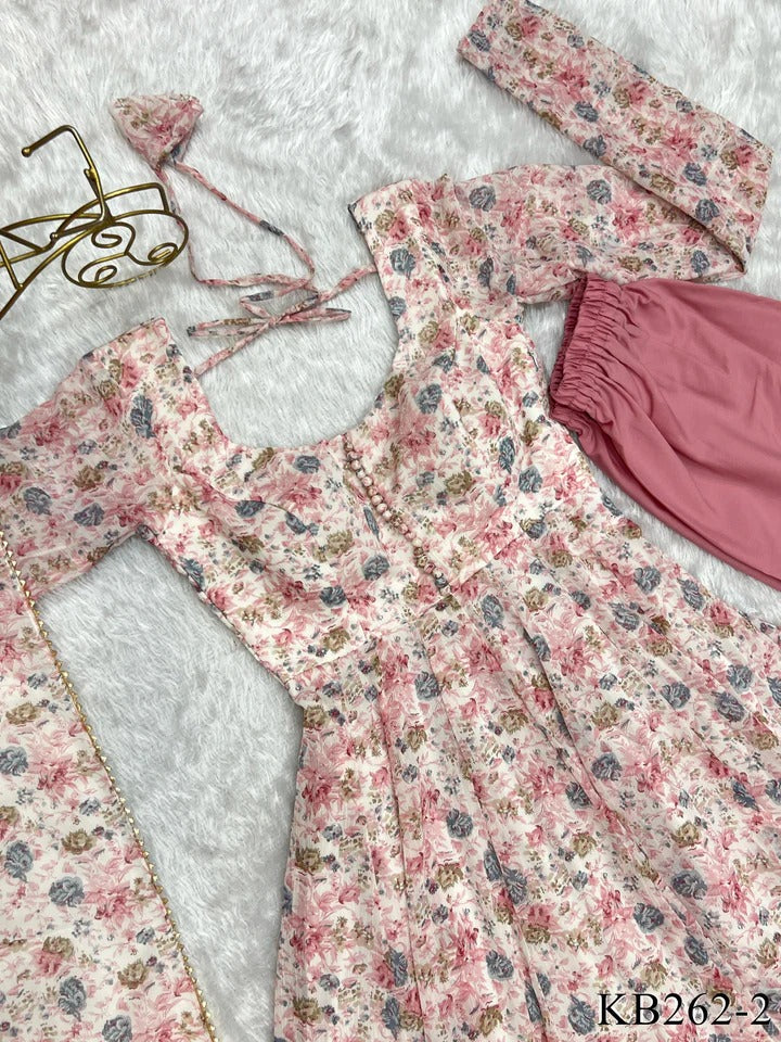 Elegant Designer Printed Gown Pink