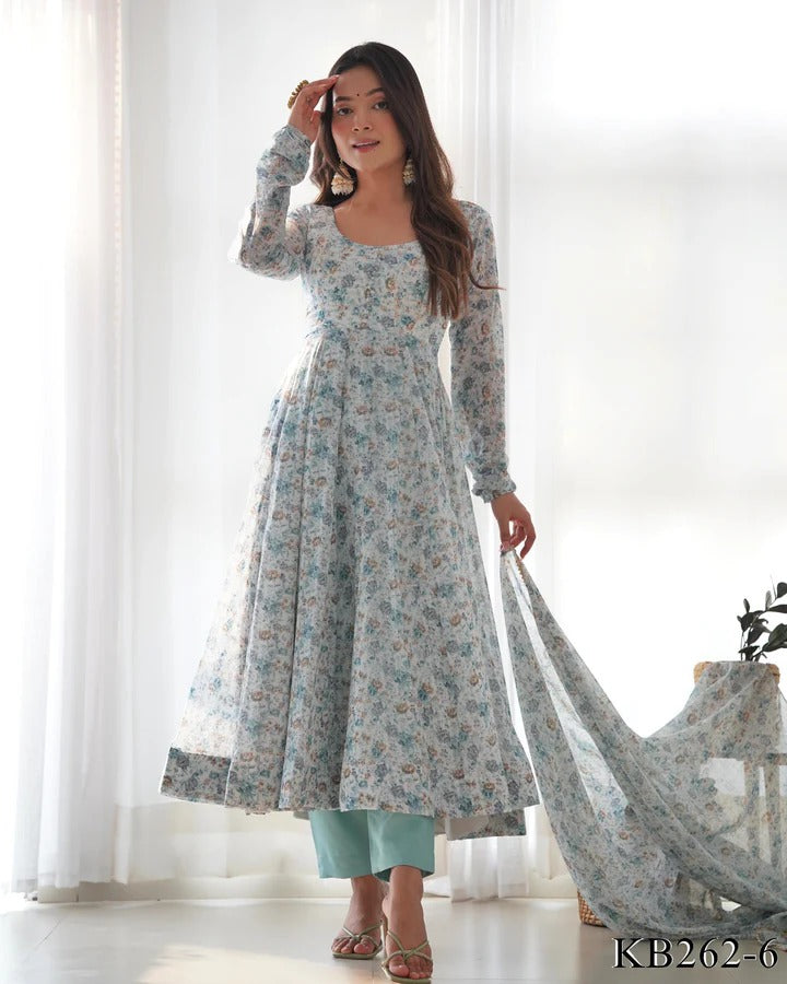 Elegant Designer Printed Gown Sea green