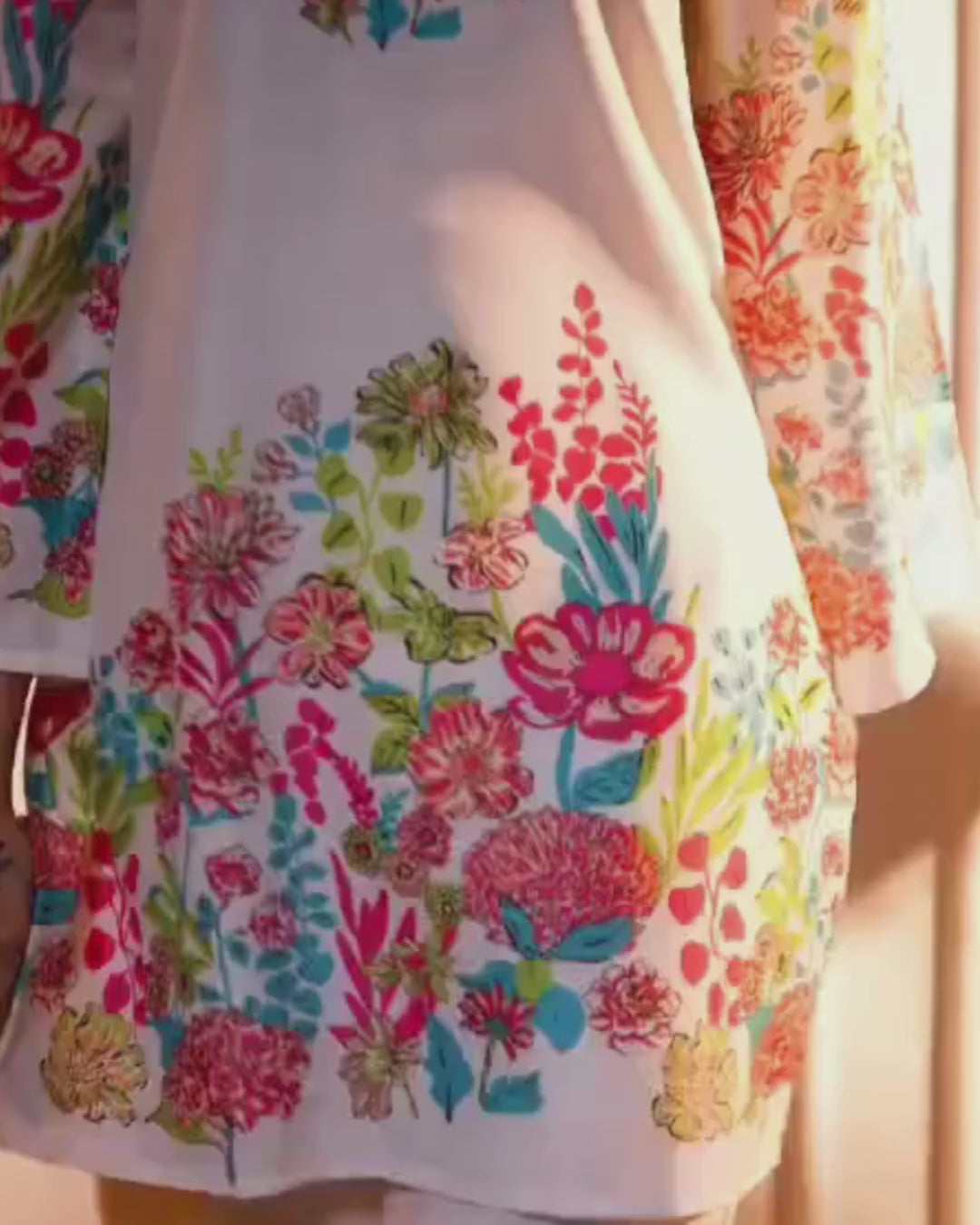 Elegant Cream Floral Embroidered Cotton Women Co-ord Set